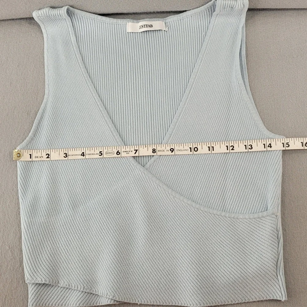 JustFab Ribbed Knit Skirt Set Womens Light Blue Excellent Wrap Crop Top - Large